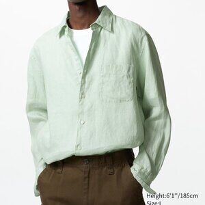 Uniqlo Light Green Premium Linen Long Sleeve Shirt